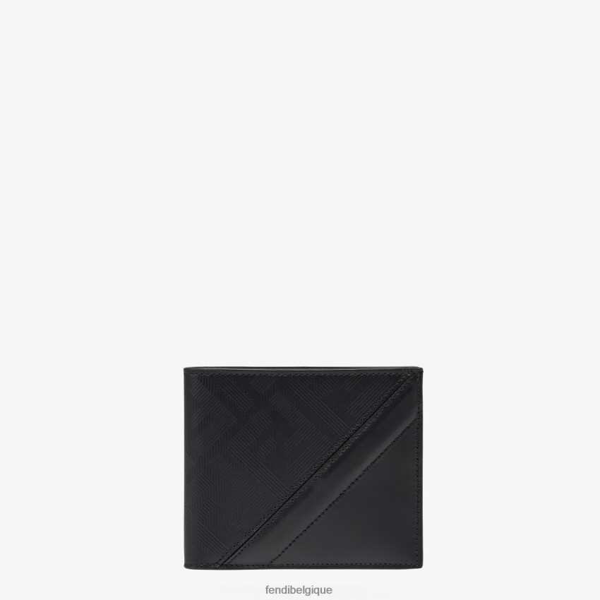 accessoires Fendi portefeuille à deux volets en cuir Shadow Diagonal noir hommes 8X8J2J2645 Fendi Belgique