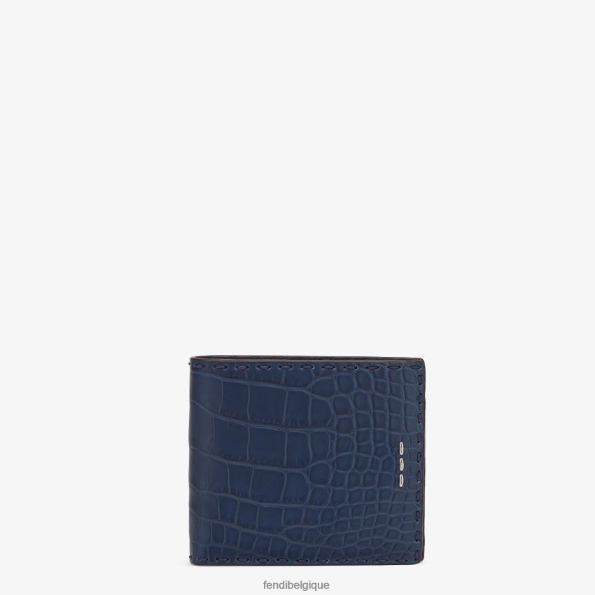 accessoires Fendi portefeuille à deux volets en cuir d'alligator bleu hommes 8X8J2J2674 Fendi Sac