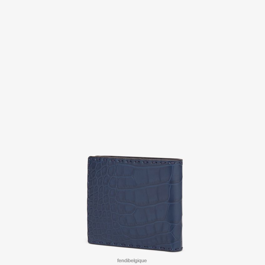 accessoires Fendi portefeuille à deux volets en cuir d\'alligator bleu hommes 8X8J2J2674 Fendi Sac