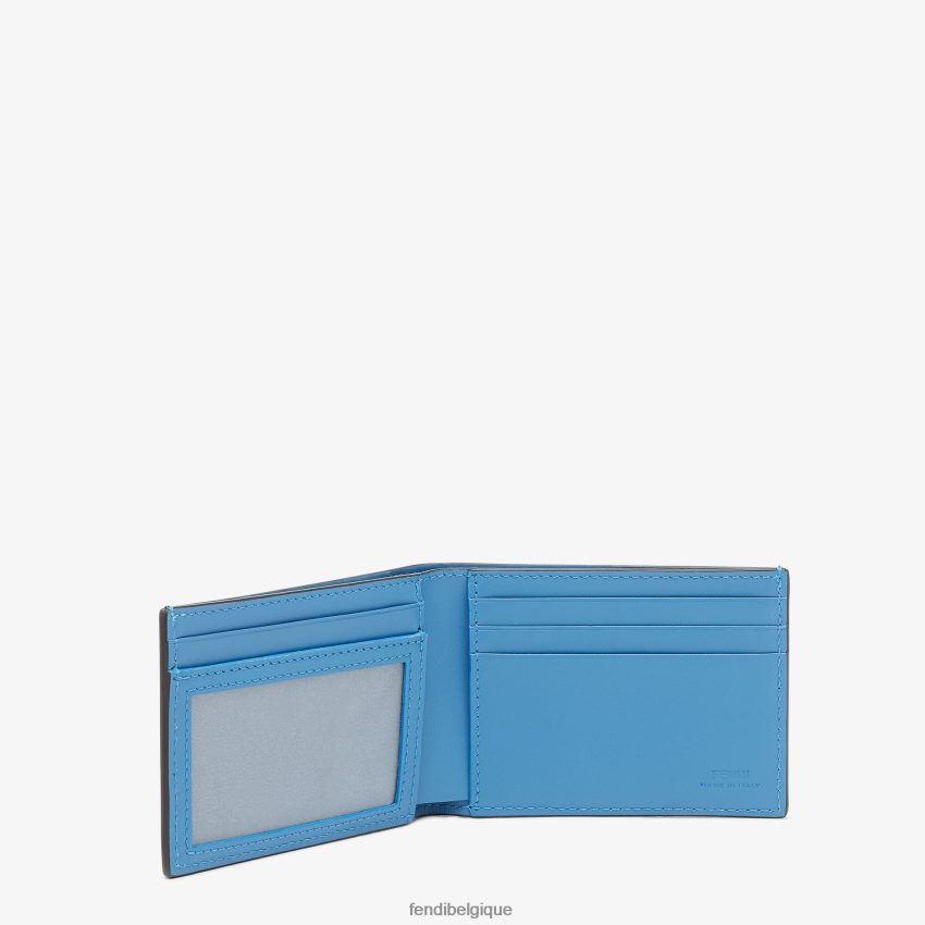 accessoires Fendi portefeuille à deux volets en cuir emblématique en dollars américains bleu clair hommes 8X8J2J2617 Fendi Sac