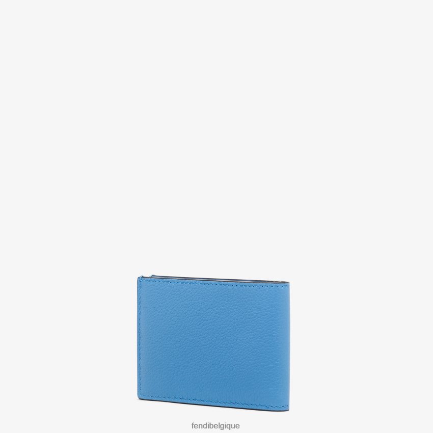 accessoires Fendi portefeuille à deux volets en cuir emblématique en dollars américains bleu clair hommes 8X8J2J2617 Fendi Sac