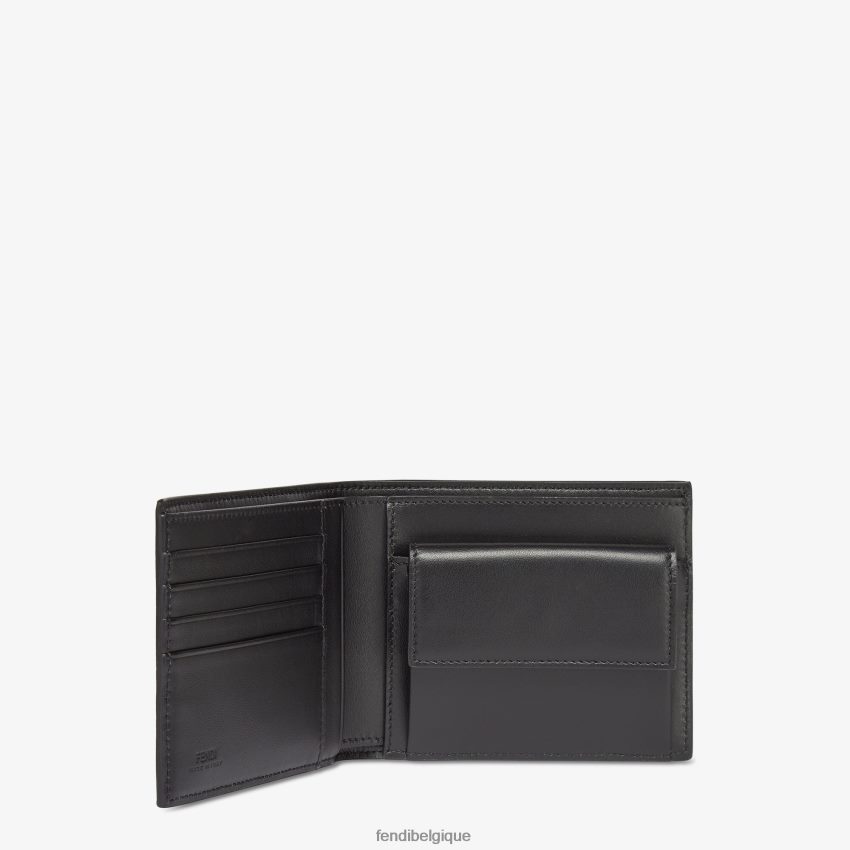 accessoires Fendi portefeuille à deux volets en cuir signature noir hommes 8X8J2J2612 Fendi Belgique