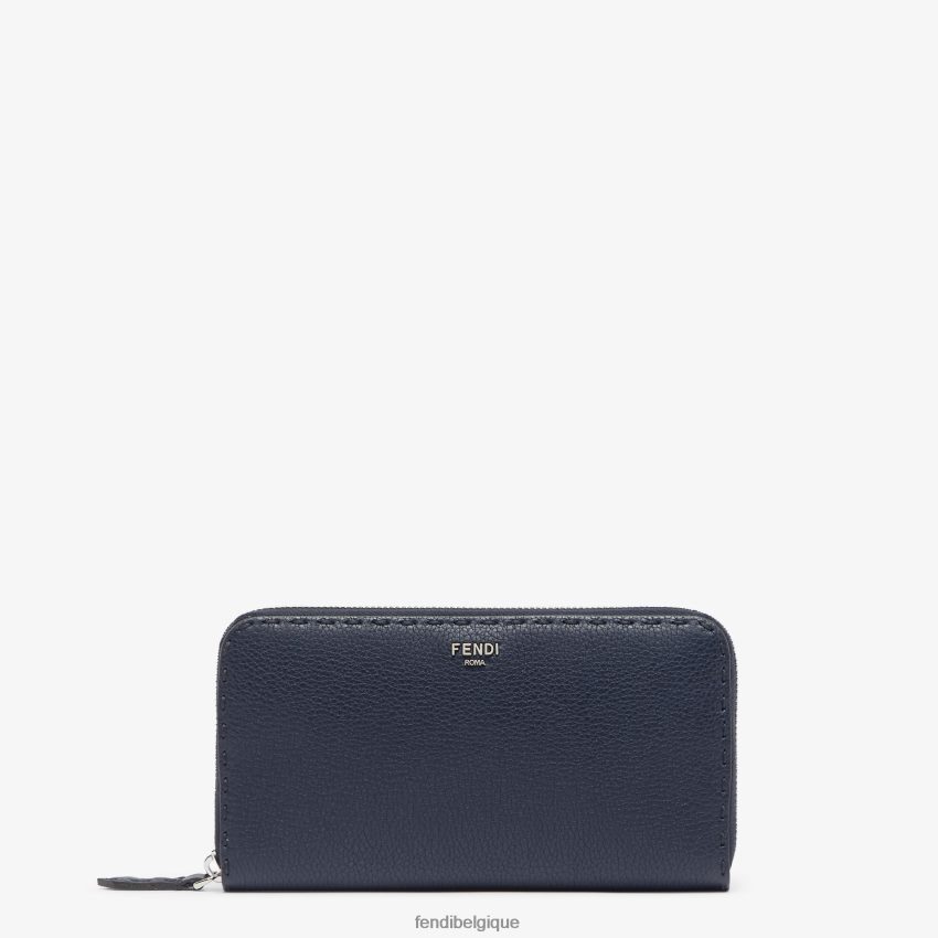 accessoires Fendi portefeuille en cuir Selleria à fermeture éclair bleu hommes 8X8J2J2641 Fendi Sac