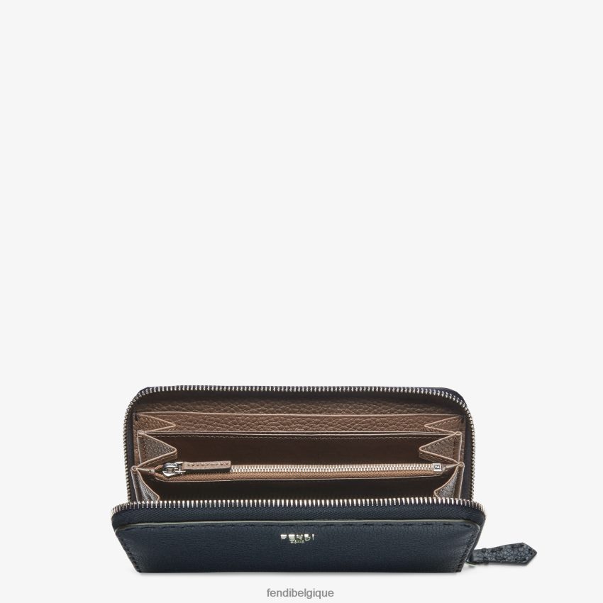 accessoires Fendi portefeuille en cuir Selleria à fermeture éclair bleu hommes 8X8J2J2641 Fendi Sac