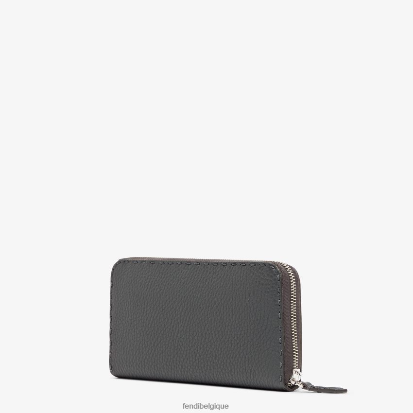 accessoires Fendi portefeuille en cuir Selleria à fermeture éclair gris hommes 8X8J2J2643 Fendi Lunette De Soleil