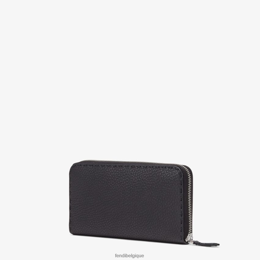 accessoires Fendi portefeuille en cuir Selleria à fermeture éclair noir hommes 8X8J2J2647 Fendi Sac