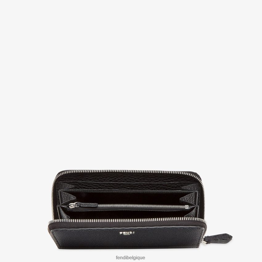 accessoires Fendi portefeuille en cuir Selleria à fermeture éclair noir hommes 8X8J2J2647 Fendi Sac
