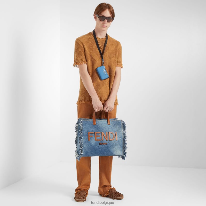 accessoires Fendi sac en jean avec frange bleu hommes 8X8J2J1868 Fendi Belgique