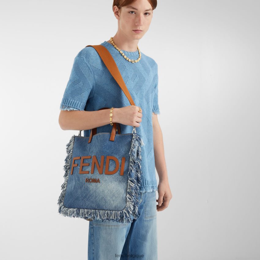 accessoires Fendi sac en jean avec frange bleu hommes 8X8J2J1873 Fendi Sac