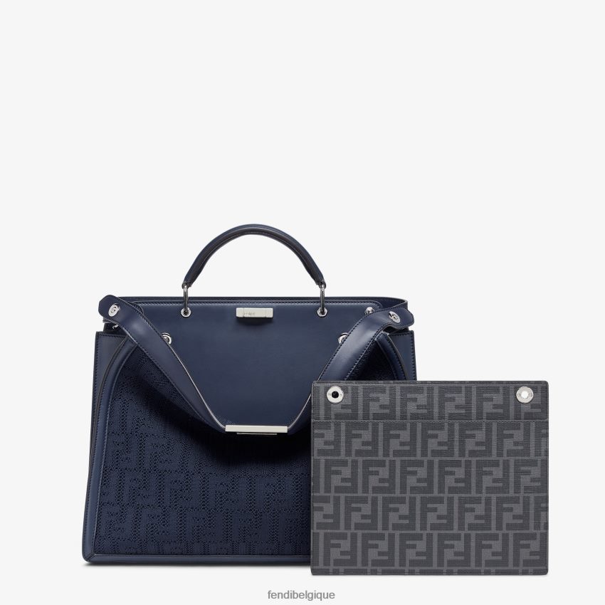 accessoires Fendi sac ff en tricot et cuir bleu hommes 8X8J2J1831 Fendi Sac