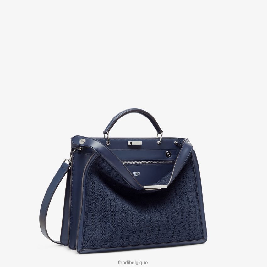 accessoires Fendi sac ff en tricot et cuir bleu hommes 8X8J2J1831 Fendi Sac