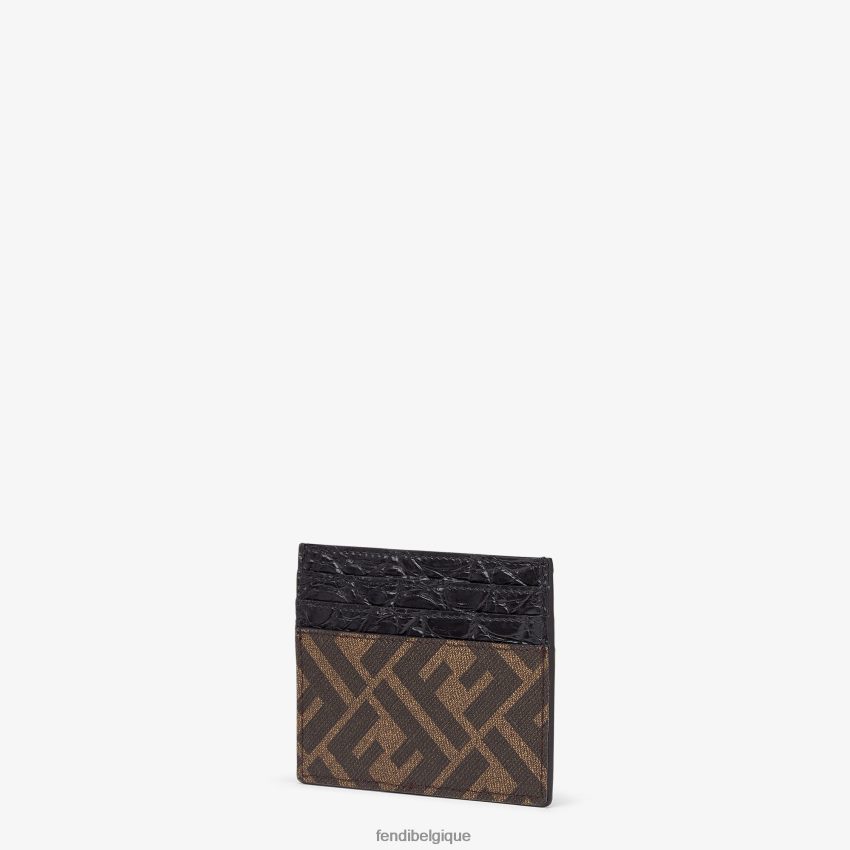 accessoires Fendi porte-cartes en cuir et tissu caïman noir hommes 8X8J2J2596 Fendi Sac