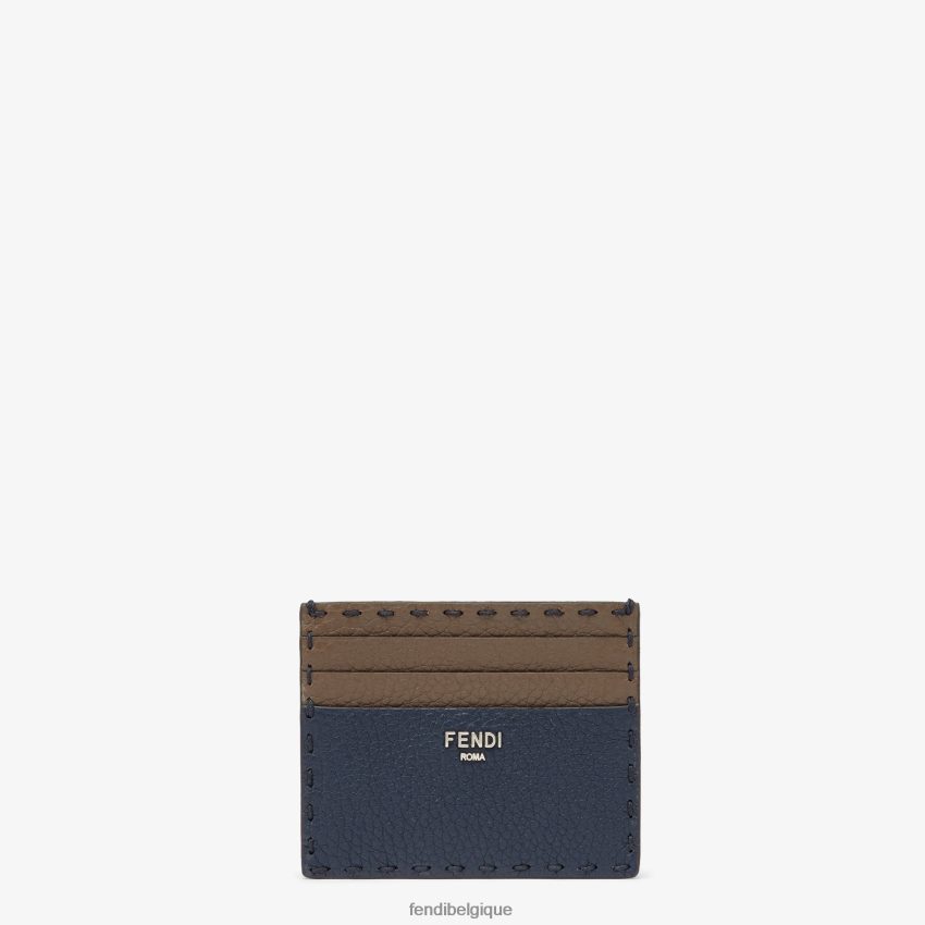 accessoires Fendi porte-cartes en cuir selleria bleu hommes 8X8J2J2646 Fendi Lunette De Soleil