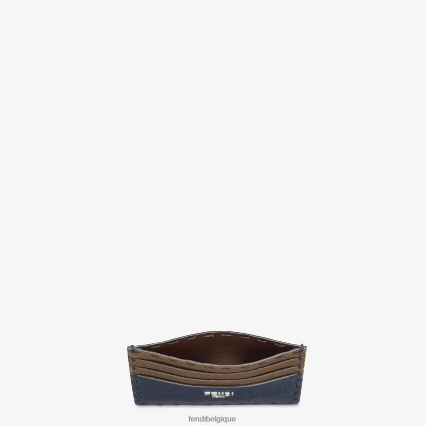 accessoires Fendi porte-cartes en cuir selleria bleu hommes 8X8J2J2646 Fendi Lunette De Soleil