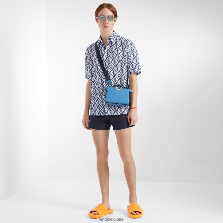 vêtements Fendi chemise en lin bleu hommes 8X8J2J2009 Fendi Belgique