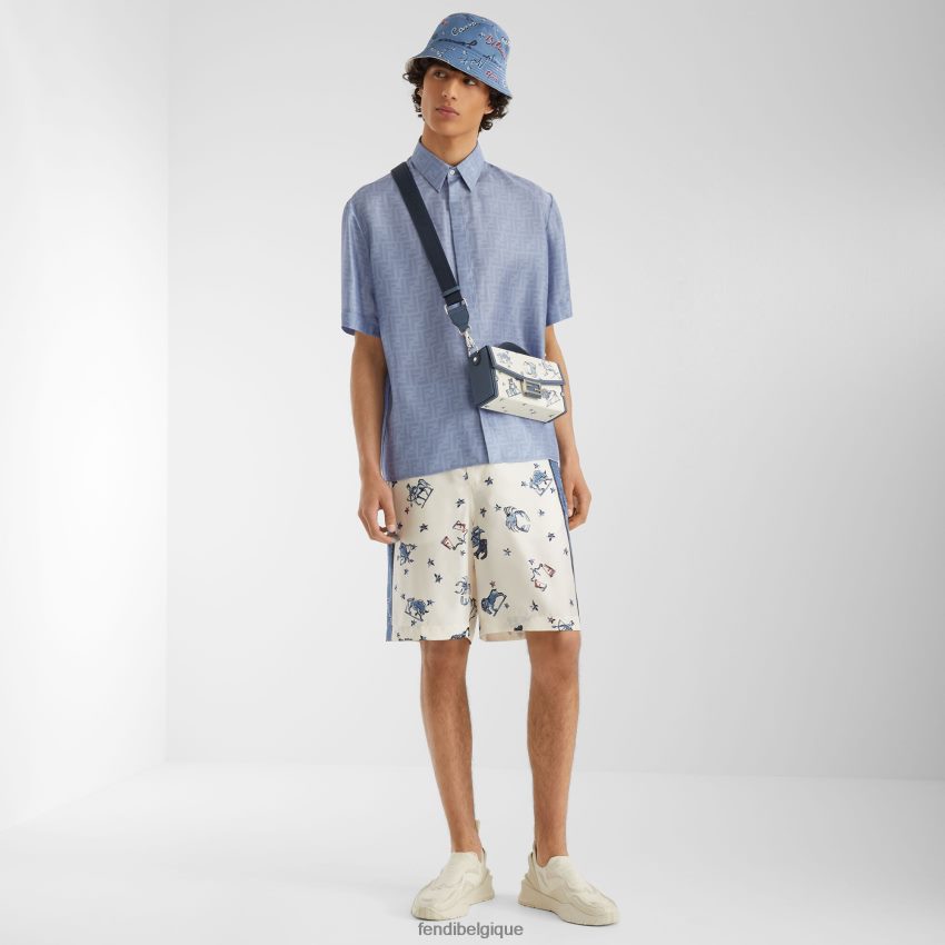 vêtements Fendi chemise en soie bleu clair hommes 8X8J2J1948 Fendi Sac