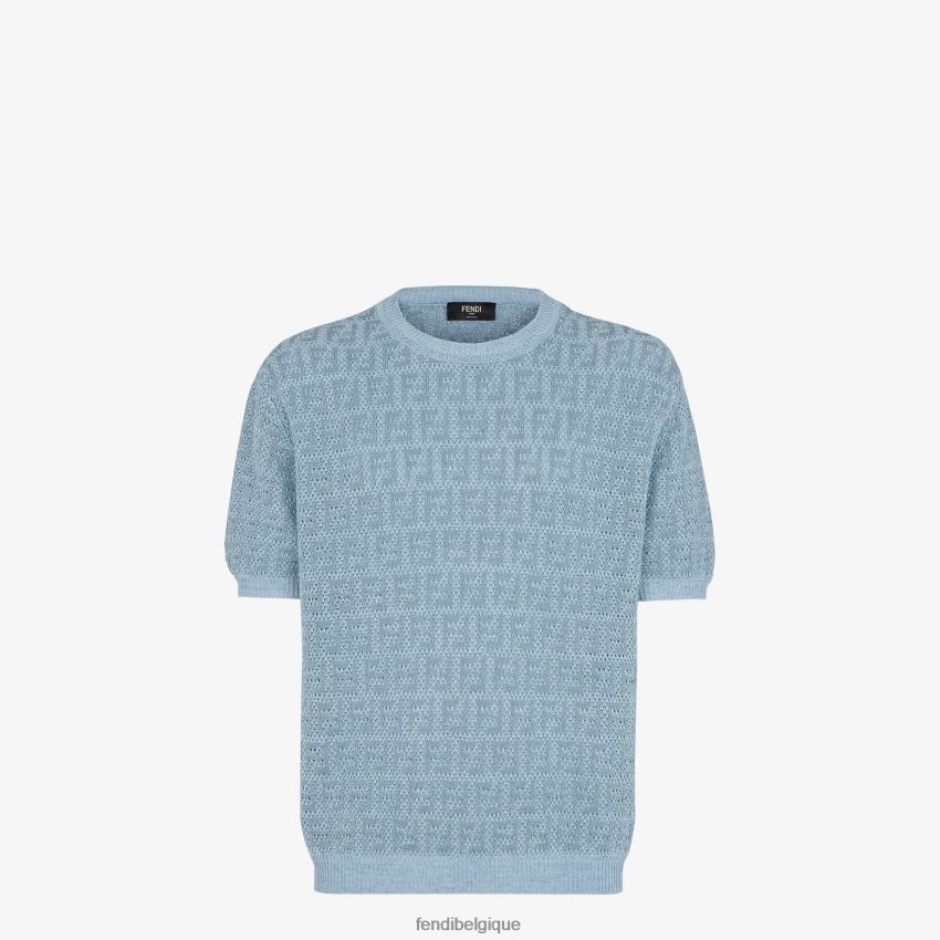 vêtements Fendi pull en lin, coton et soie bleu clair hommes 8X8J2J1909 Fendi Sac