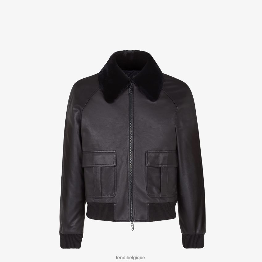 vêtements Fendi veste en cuir noir hommes 8X8J2J2197 Fendi Sac