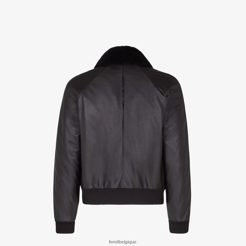vêtements Fendi veste en cuir noir hommes 8X8J2J2197 Fendi Sac