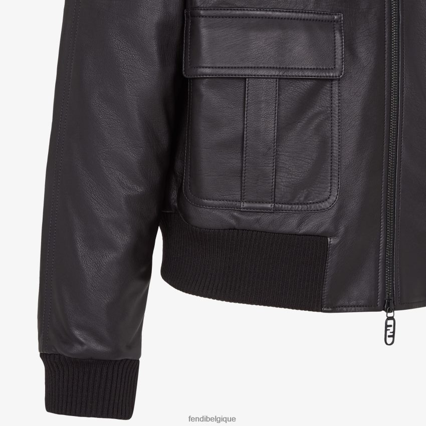 vêtements Fendi veste en cuir noir hommes 8X8J2J2197 Fendi Sac