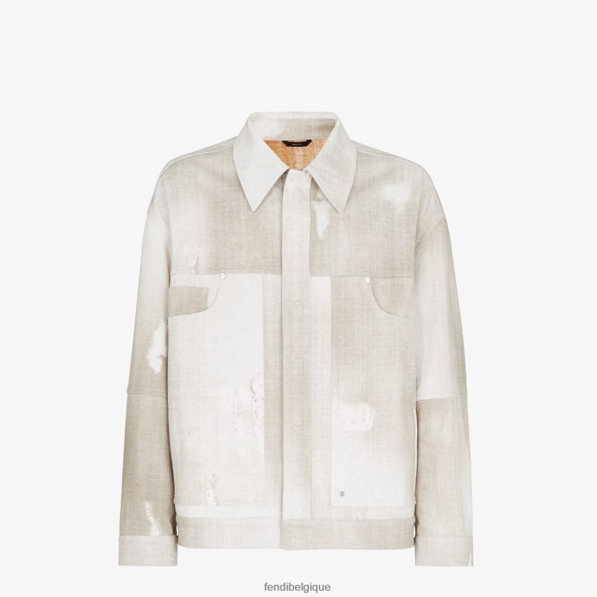 vêtements Fendi veste en jean imprimée beige hommes 8X8J2J2001 Fendi Lunette De Soleil