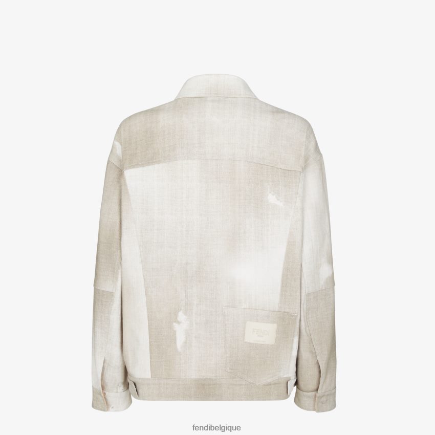 vêtements Fendi veste en jean imprimée beige hommes 8X8J2J2001 Fendi Lunette De Soleil