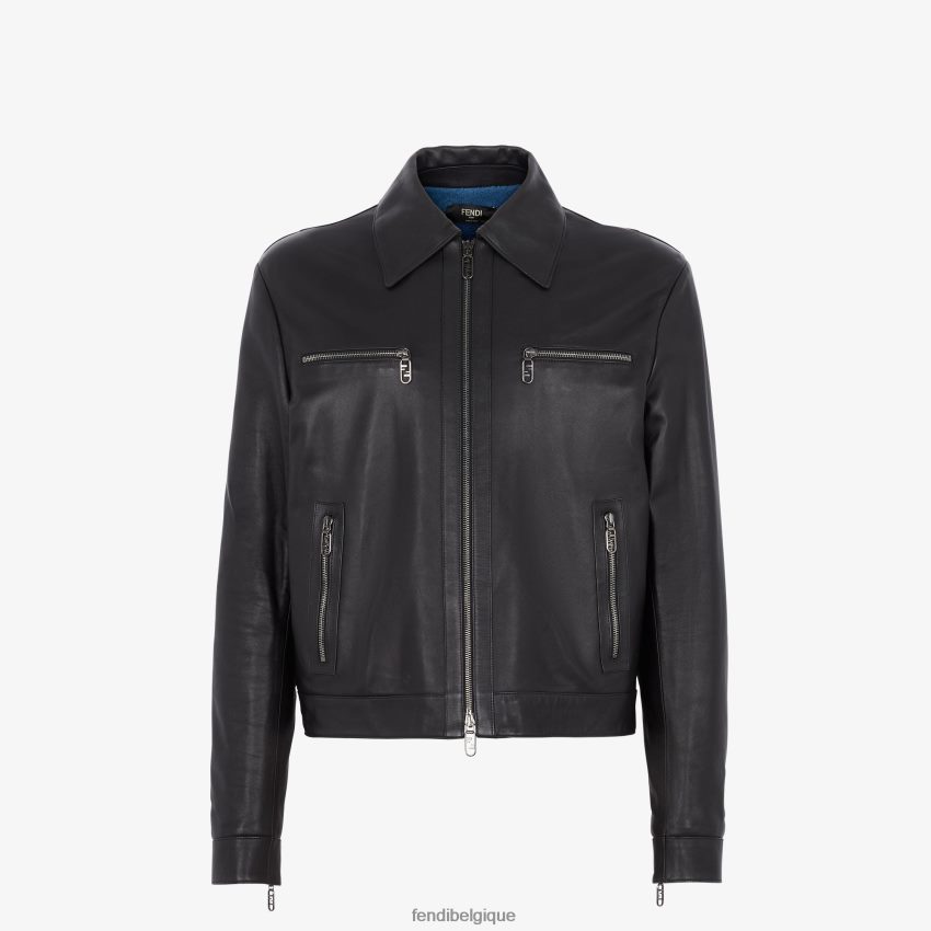 vêtements Fendi veste motard en cuir nappa noir hommes 8X8J2J2097 Fendi Lunette De Soleil