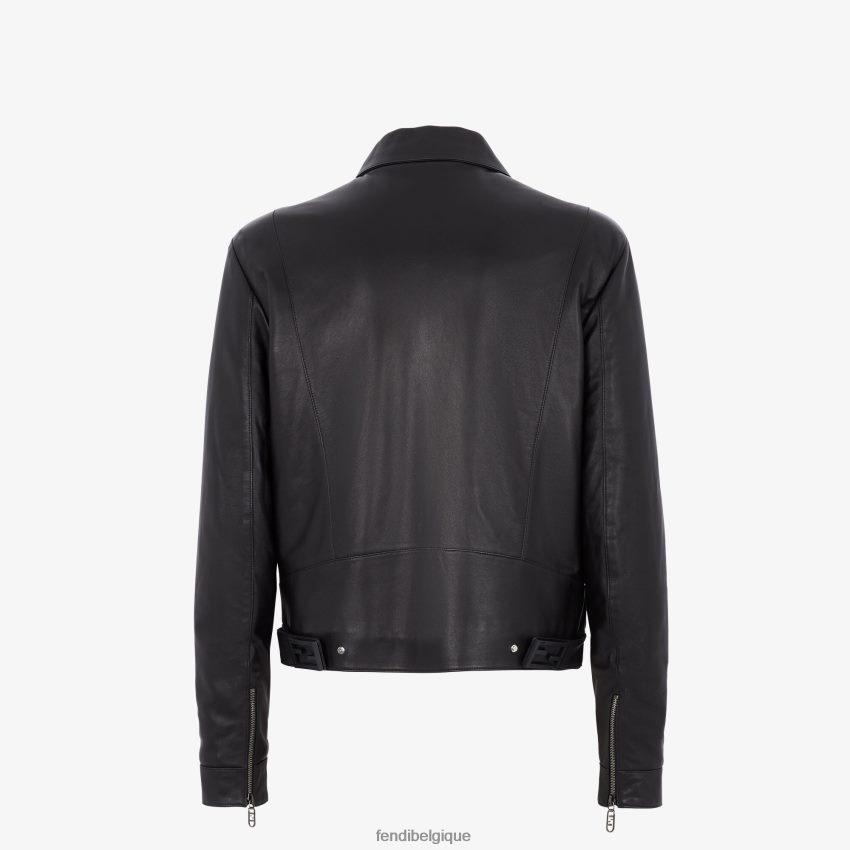 vêtements Fendi veste motard en cuir nappa noir hommes 8X8J2J2097 Fendi Lunette De Soleil