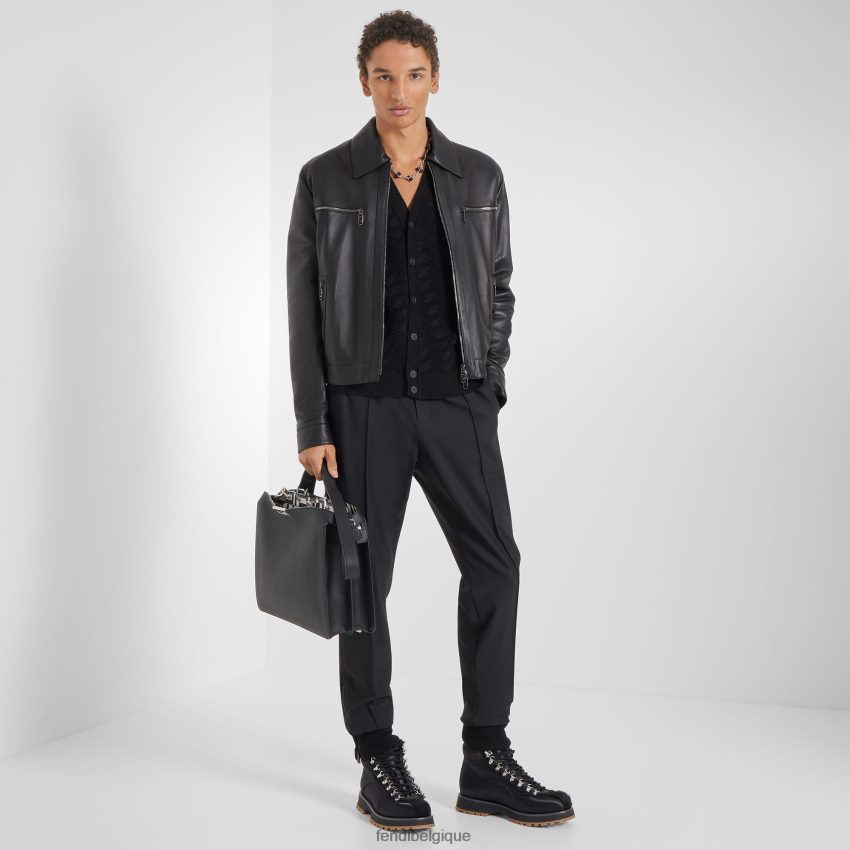 vêtements Fendi veste motard en cuir nappa noir hommes 8X8J2J2097 Fendi Lunette De Soleil